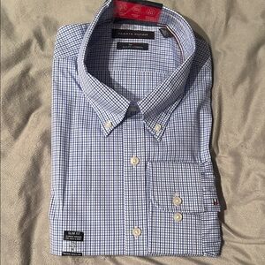 Tommy Hilfiger Men's Blue and White Plaid Shirt